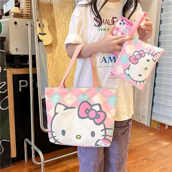 Сумка Kawaii Sanrio Hello Kitty, Холщовая сумка, сумки через плечо, Повседневная сумка, Мультяшная Милая Сумка KT, сумка Большой емкости, Студенческая Простая сумка, подарок